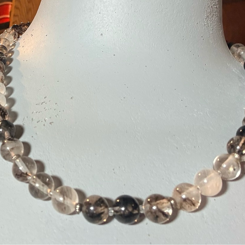 Vintage & Custom 20” quartz crystal bead necklace with sterling silver
